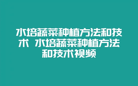 水培蔬菜种植方法和技术 水培蔬菜种植方法和技术视频-会东网