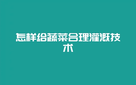怎样给蔬菜合理灌溉技术-会东网