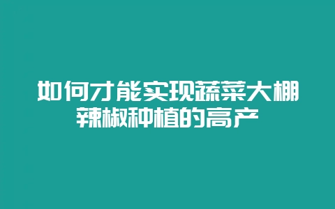 如何才能实现蔬菜大棚辣椒种植的高产-会东网