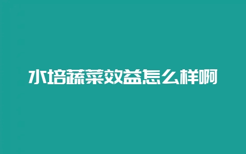 水培蔬菜效益怎么样啊-会东网