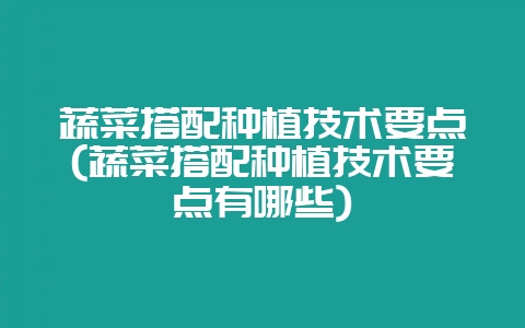 蔬菜搭配种植技术要点(蔬菜搭配种植技术要点有哪些)-会东网