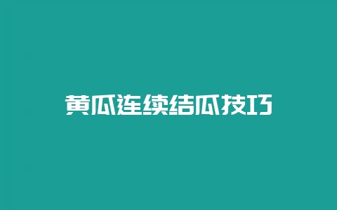 黄瓜连续结瓜技巧-会东网