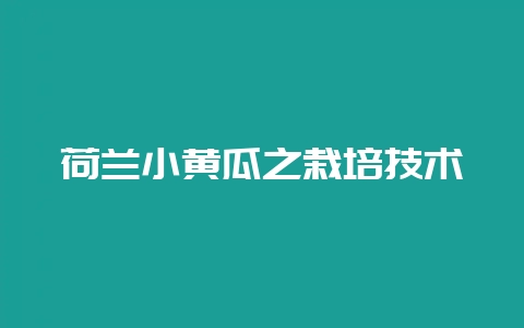 荷兰小黄瓜之栽培技术-会东网