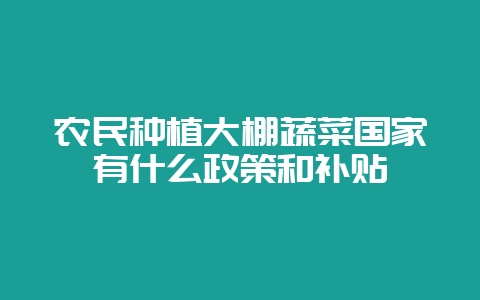 农民种植大棚蔬菜国家有什么政策和补贴-会东网
