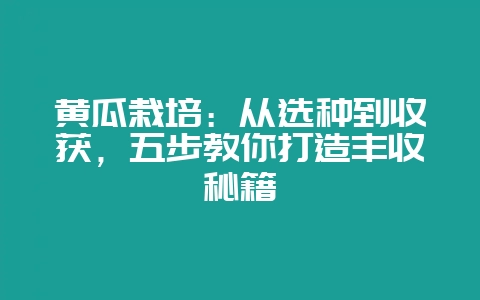 黄瓜栽培：从选种到收获，五步教你打造丰收秘籍-会东网