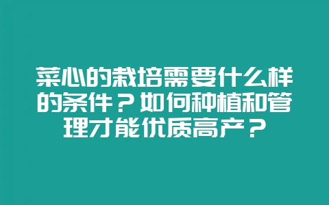 菜心的栽培需要什么样的条件？如何种植和管理才能优质高产？-会东网