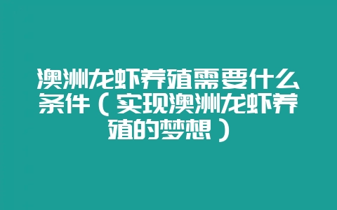 澳洲龙虾养殖需要什么条件(实现澳洲龙虾养殖的梦想)-会东网