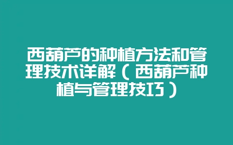 西葫芦的种植方法和管理技术详解（西葫芦种植与管理技巧）-会东网