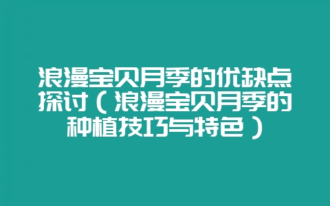 浪漫宝贝月季的优缺点探讨（浪漫宝贝月季的种植技巧与特色）-会东网