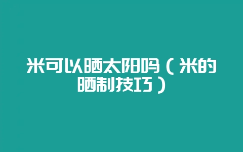 米可以晒太阳吗(米的晒制技巧)-会东网