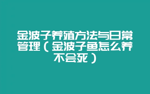 金波子养殖方法与日常管理(金波子鱼怎么养不会死)-会东网