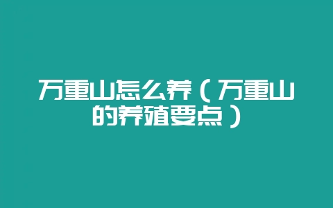 万重山怎么养(万重山的养殖要点)-会东网