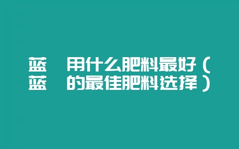 蓝莓用什么肥料最好(蓝莓的最佳肥料选择)-会东网