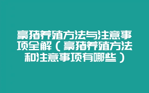 豪猪养殖方法与注意事项全解（豪猪养殖方法和注意事项有哪些）-会东网