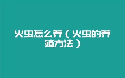火虫怎么养（火虫的养殖方法）-会东网