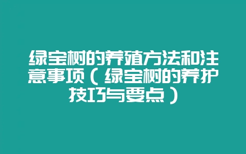 绿宝树的养殖方法和注意事项（绿宝树的养护技巧与要点）-会东网