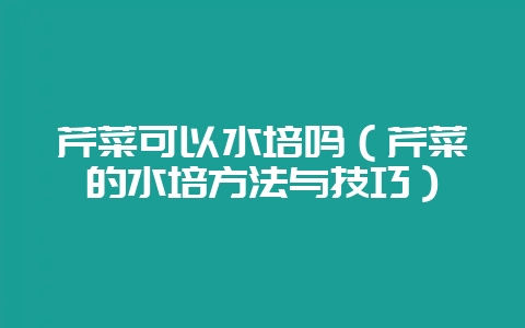 芹菜可以水培吗(芹菜的水培方法与技巧)-会东网