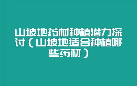 山坡地药材种植潜力探讨（山坡地适合种植哪些药材）-会东网