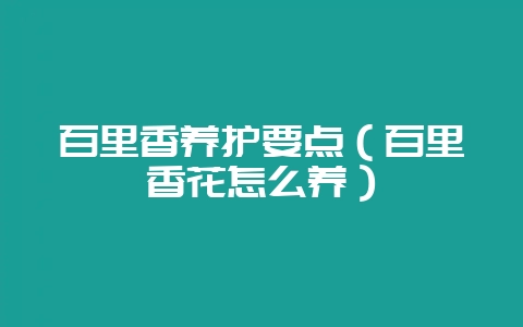 百里香养护要点（百里香花怎么养）-会东网