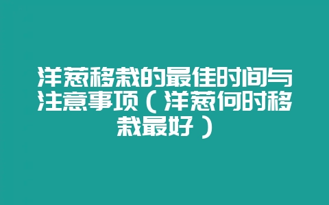 洋葱移栽的最佳时间与注意事项（洋葱何时移栽最好）-会东网