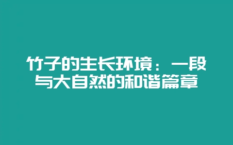 竹子的生长环境：一段与大自然的和谐篇章-会东网