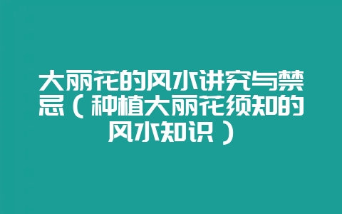 大丽花的风水讲究与禁忌（种植大丽花须知的风水知识）-会东网