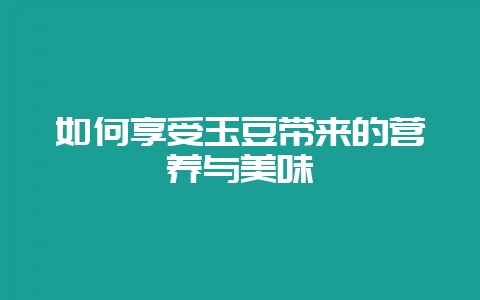 如何享受玉豆带来的营养与美味-会东网