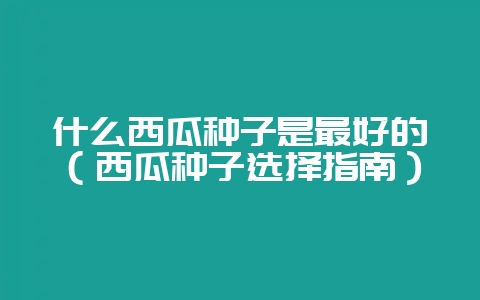 什么西瓜种子是最好的（西瓜种子选择指南）-会东网