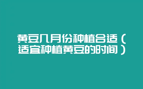 黄豆几月份种植合适(适宜种植黄豆的时间)-会东网