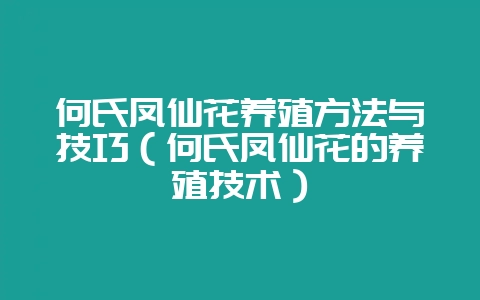 何氏凤仙花养殖方法与技巧(何氏凤仙花的养殖技术)-会东网