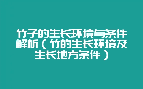 竹子的生长环境与条件解析（竹的生长环境及生长地方条件）-会东网