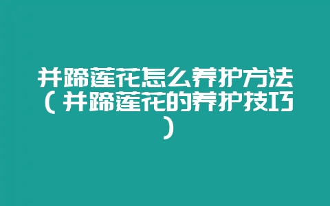 并蹄莲花怎么养护方法(并蹄莲花的养护技巧)-会东网