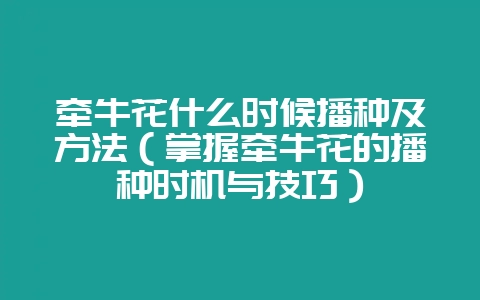 牵牛花什么时候播种及方法（掌握牵牛花的播种时机与技巧）-会东网