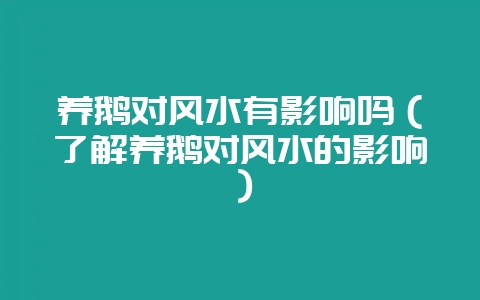 养鹅对风水有影响吗（了解养鹅对风水的影响）-会东网