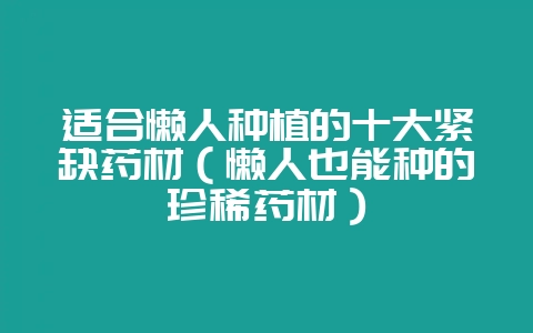 适合懒人种植的十大紧缺药材(懒人也能种的珍稀药材)-会东网