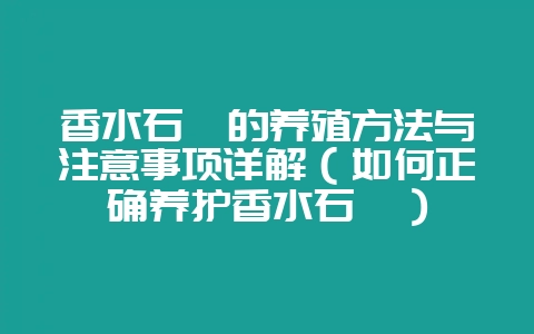 香水石斛的养殖方法与注意事项详解（如何正确养护香水石斛）-会东网